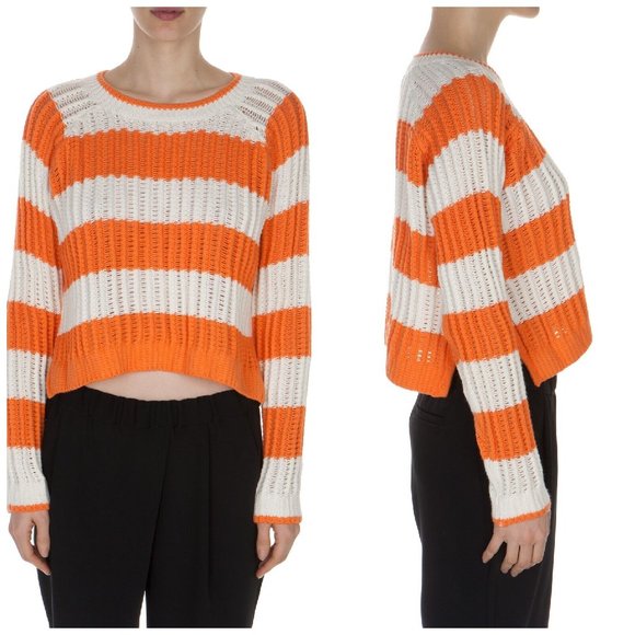 Elizabeth and James Sweaters - Elizabeth and James Orange Stripe Crop Sweater S